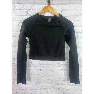 Women's Black Victoria Secret Pink Active Long Sleeve Crop Top Size Medium